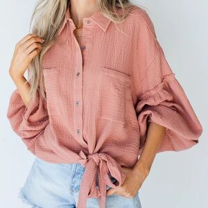 Oversized Crinkle Linen Blouse Size Women’s Small